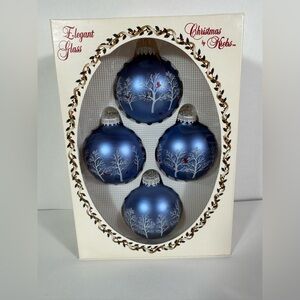 Elegant glass Christmas blue with trees, and birds, ornaments by Krebs